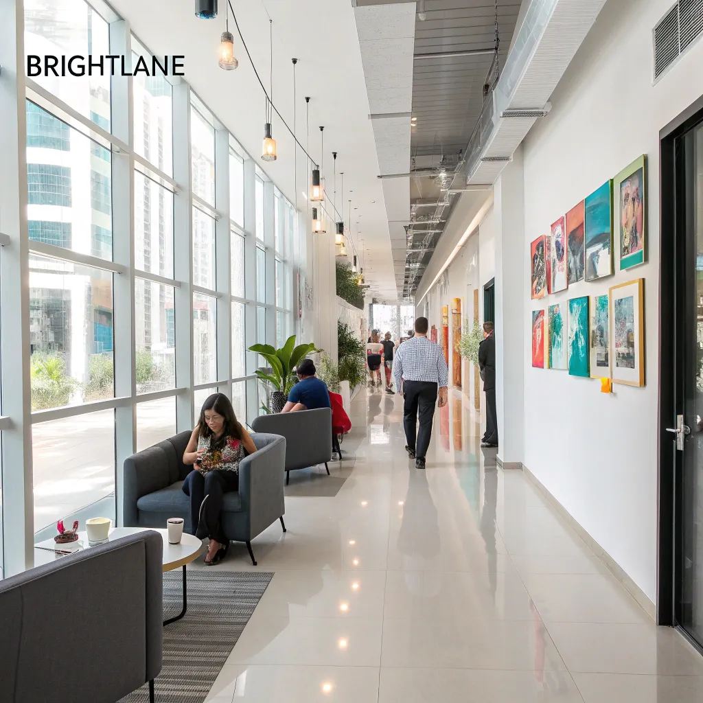 Modern coworking space hallway at BRIGHTLANE